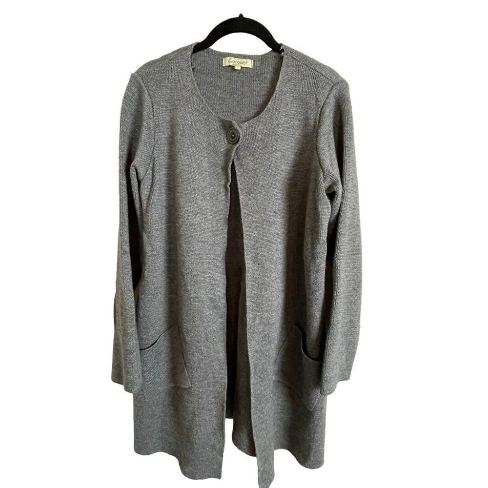 Cocogio Italian Women's Merino Wool Blend Grey Long Cardigan Sweater Size Large